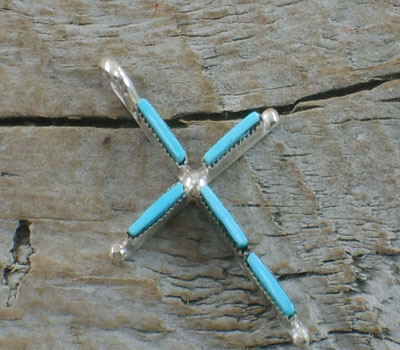 American Indian Pendant-  Turquoise Needlepoint